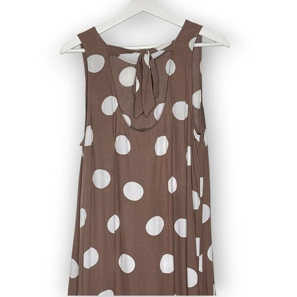 Loft Polka Dot Tie Back Swing Dress Brown White Desert Taupe Women’s Size Large - Picture 7 of 12
